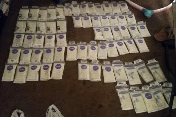 Bags of frozen breastmilk, ready to be donated