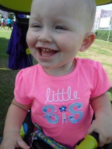 Rielle wearing her "Little Sis" t-shirt at March for Babies in Jacksonville, Florida