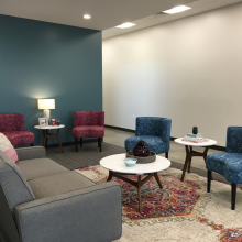 Brightly colored office reception area