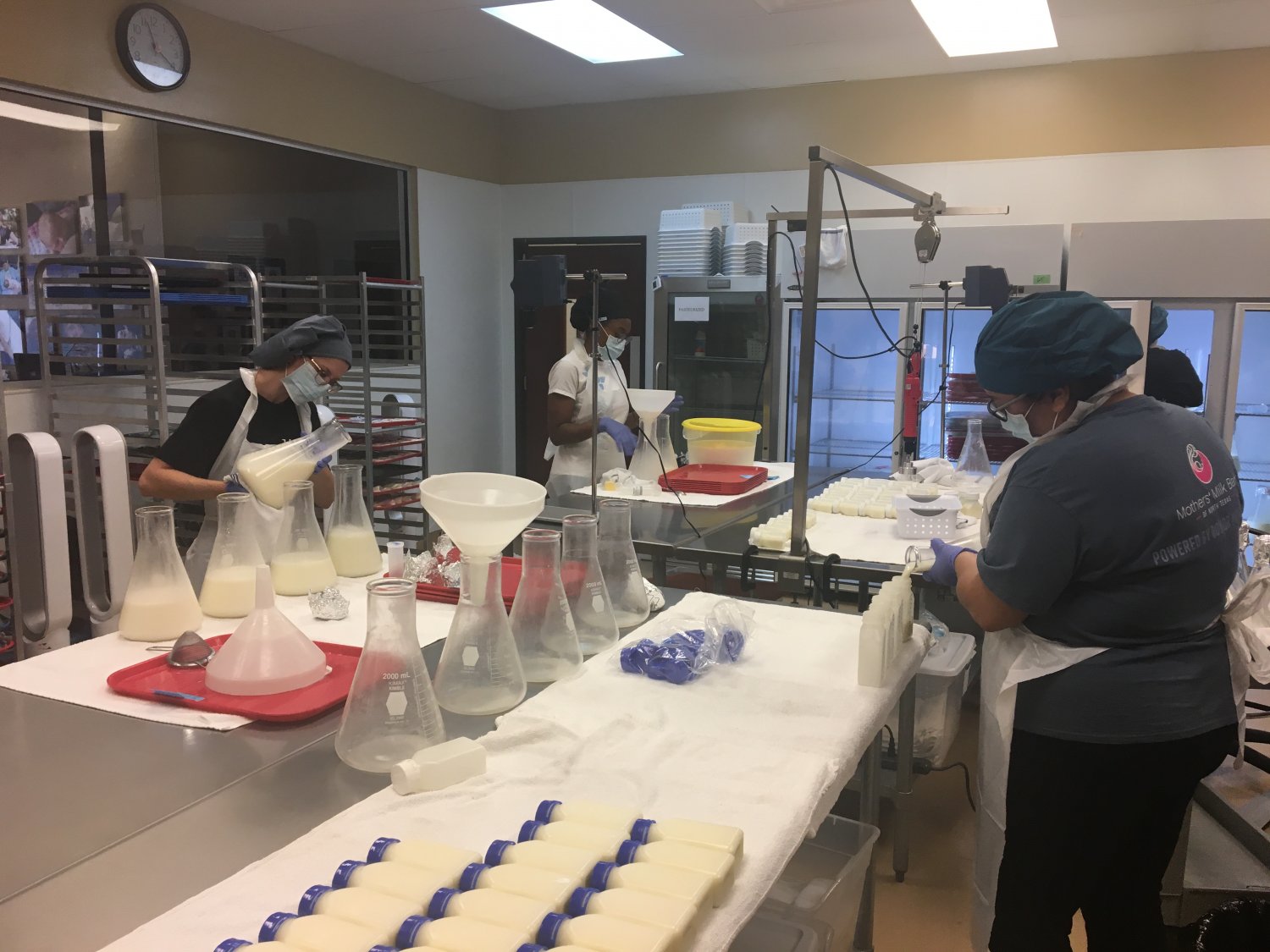 Technicians working in breastmilk lab