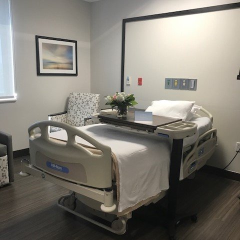 Patient room in hospital labor and delivery ward