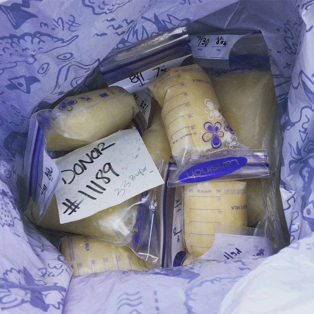 Bag full of frozen bags of breastmilk