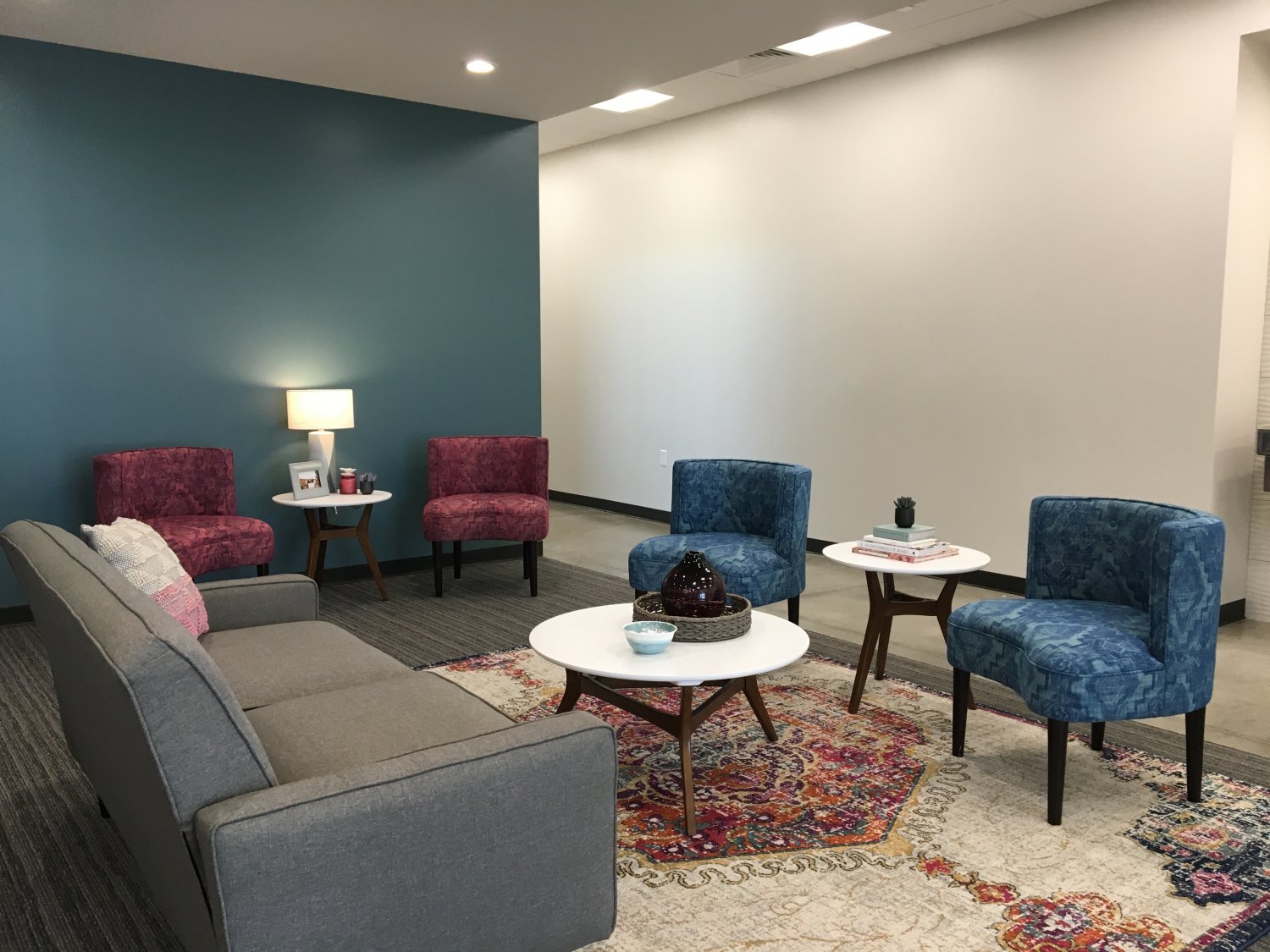 Brightly colored office lobby