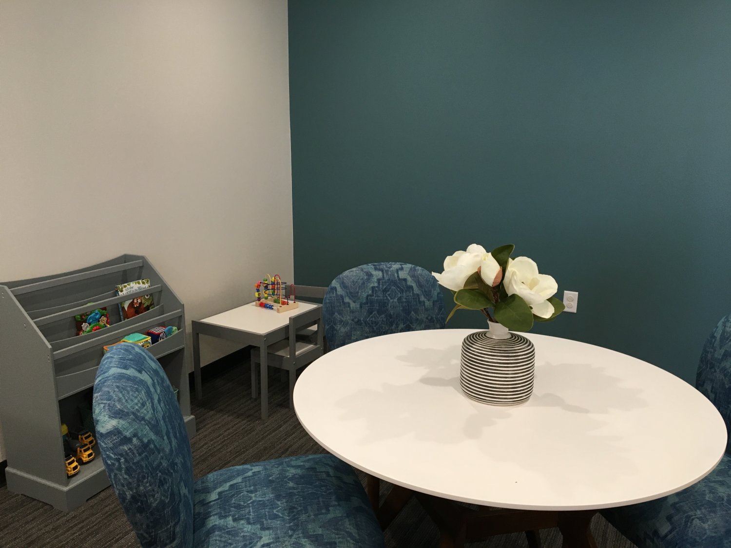 Brightly colored office lobby