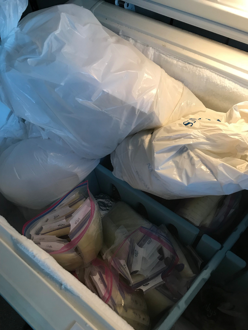 Deep freezer full of breastmilk