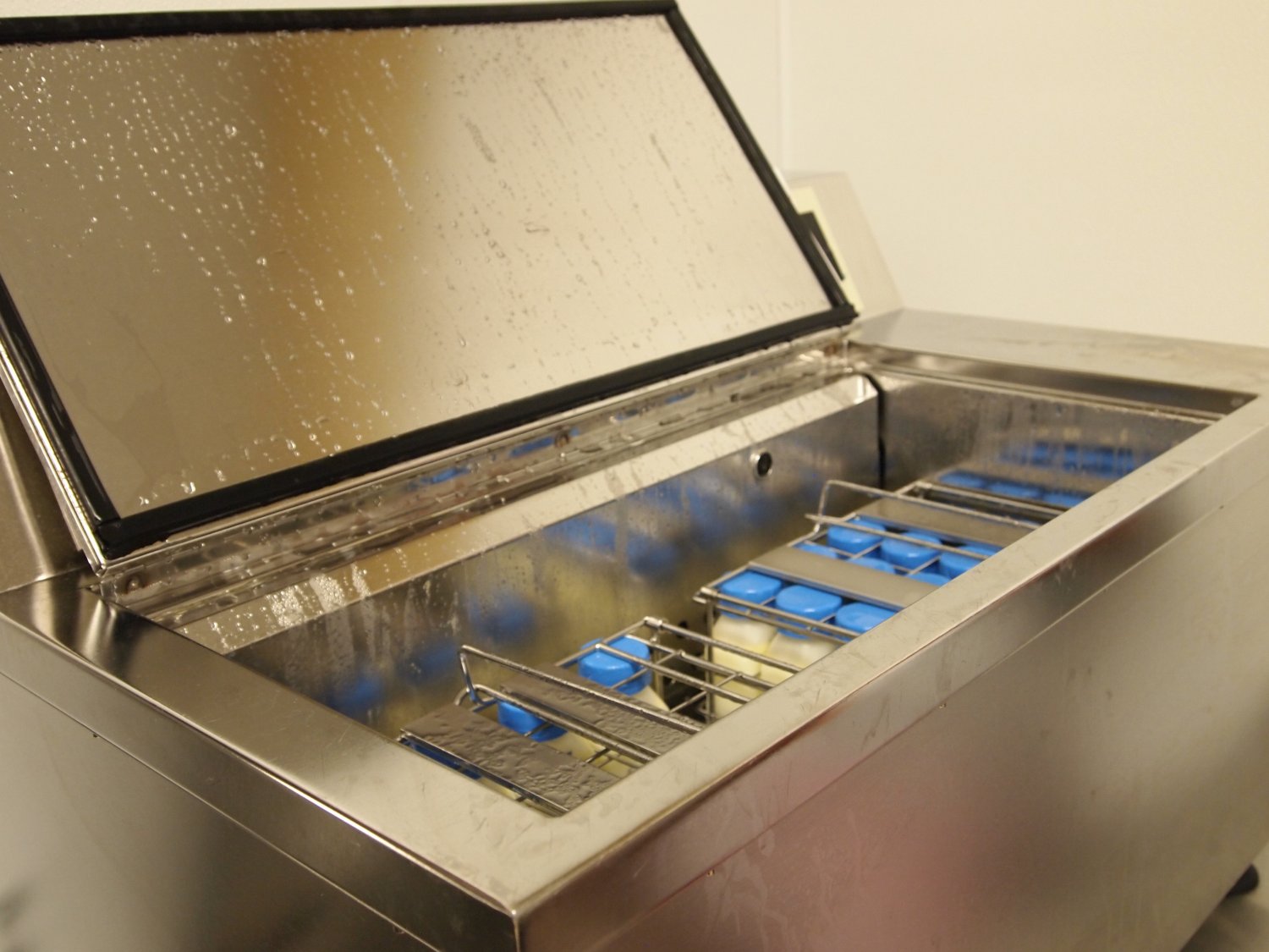 Pasteurizer containing bottles of donor breastmilk